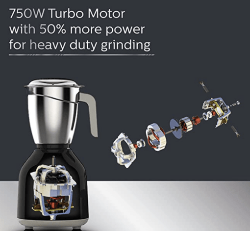 Philips HL7759/00 Mixer Grinder, 750W Turbo Motor, 4 Jars (Black), Edged blade made of superior SS304 material, Quick cool ventilation for longer motor life - Image 3